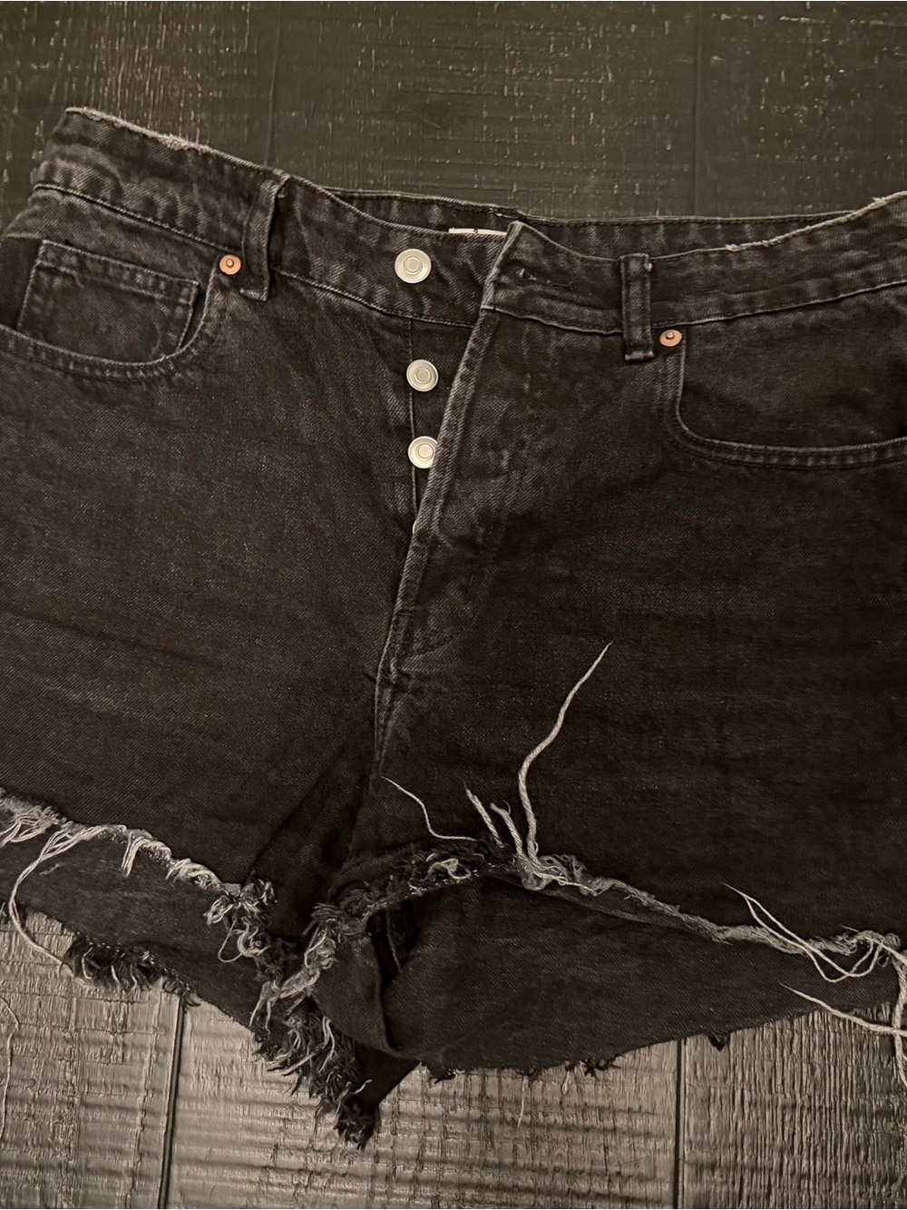 H&M Washed Black Button-Fly Denim Shorts